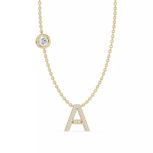 Bezel Diamond Pavé Initial Necklace - A