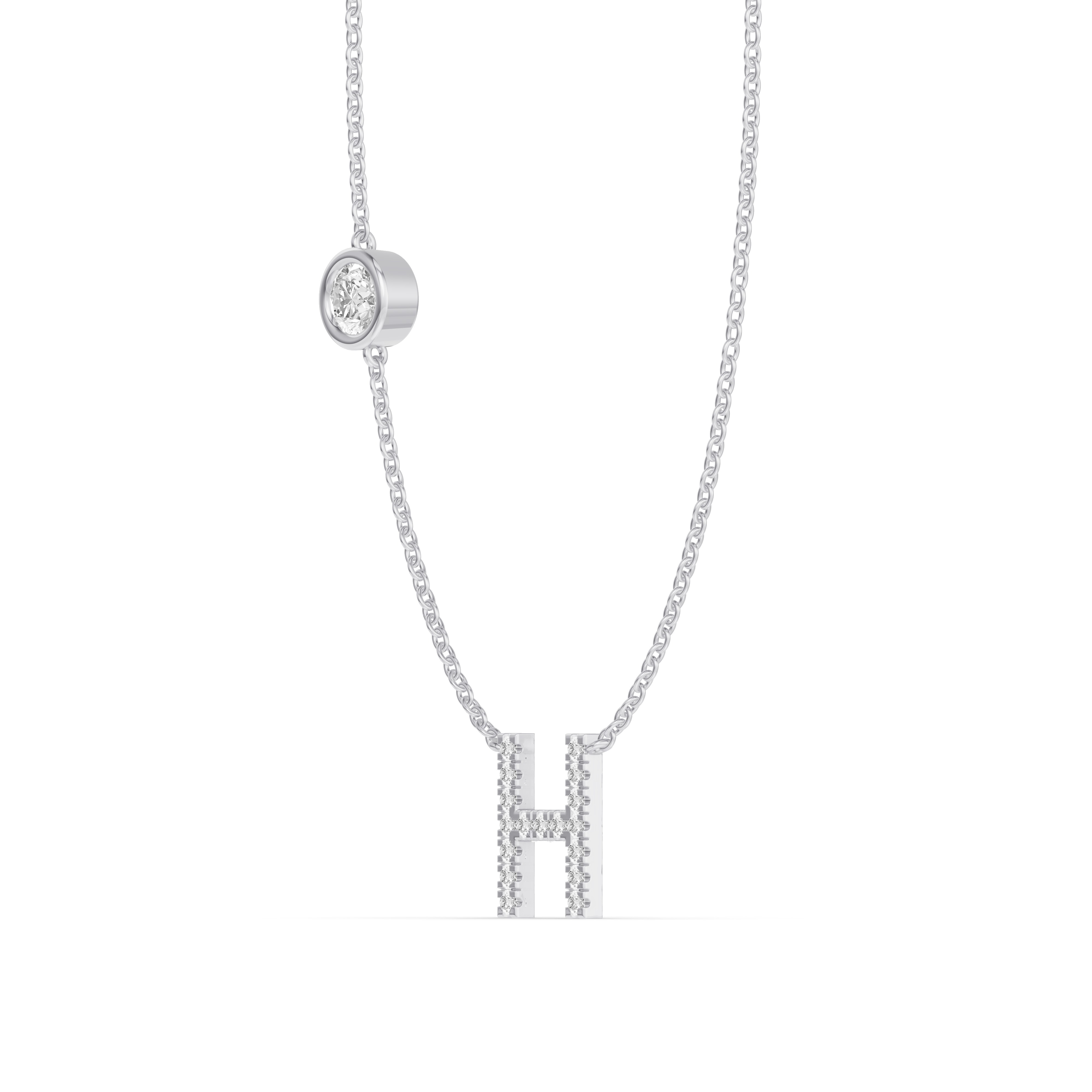 Bezel Diamond Pavé Initial Necklace - H