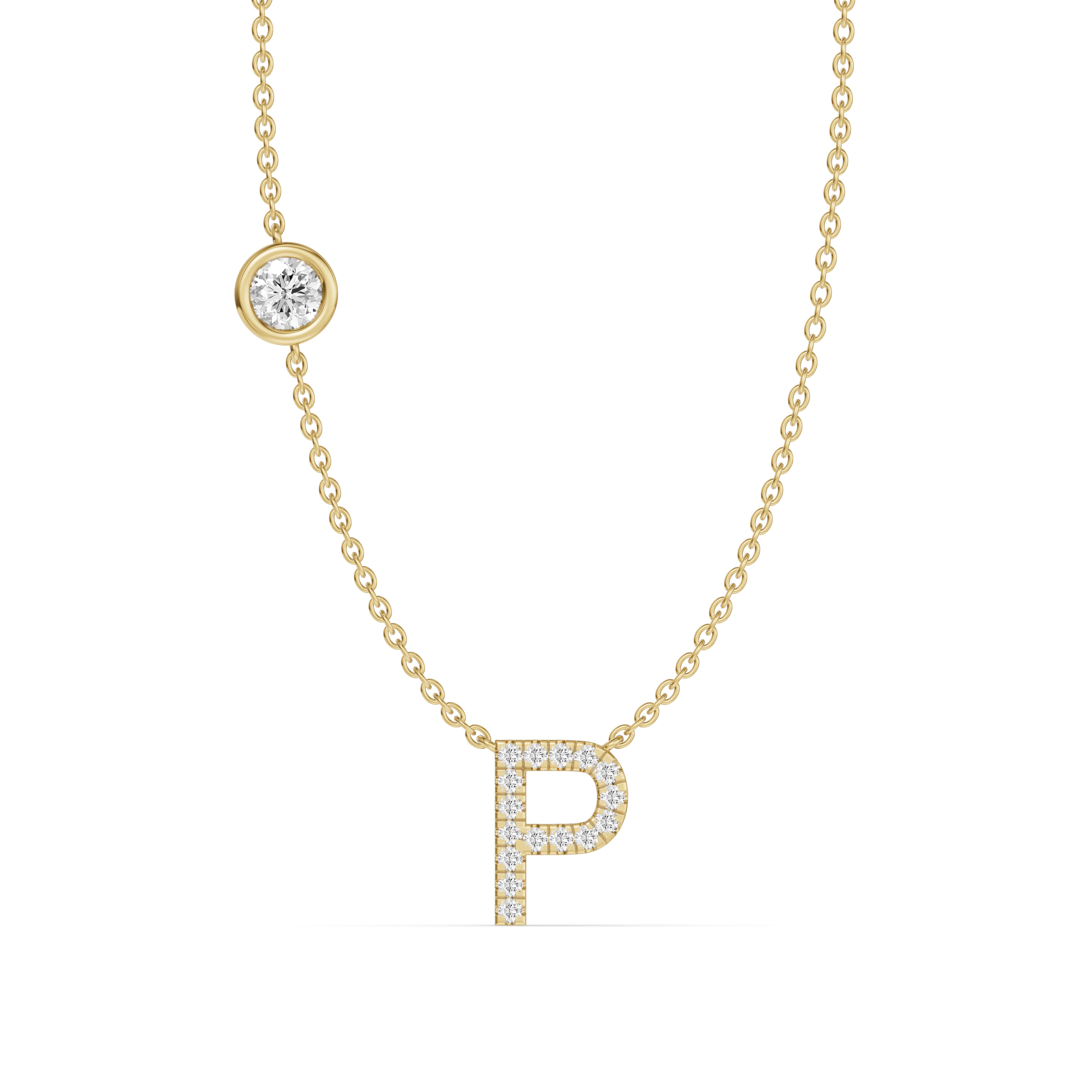 Bezel Diamond Pavé Initial Necklace - P