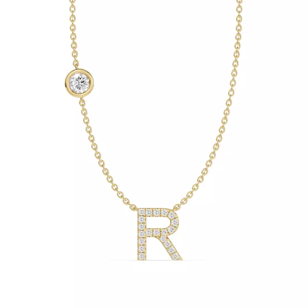 Bezel Diamond Pavé Initial Necklace - R