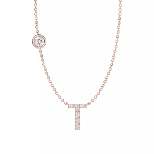 Bezel Diamond Pavé Initial Necklace - T
