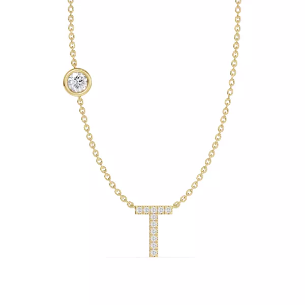 Bezel Lab Diamond Pavé Initial Necklace - T