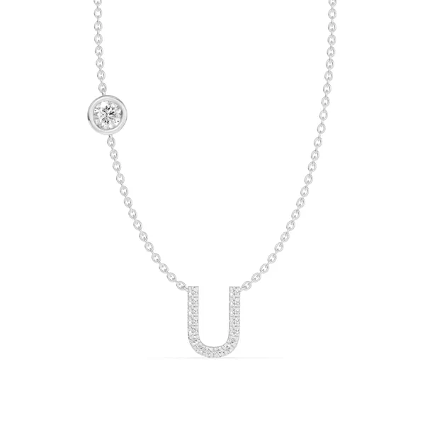 Bezel Lab Diamond Pavé Initial Necklace - U
