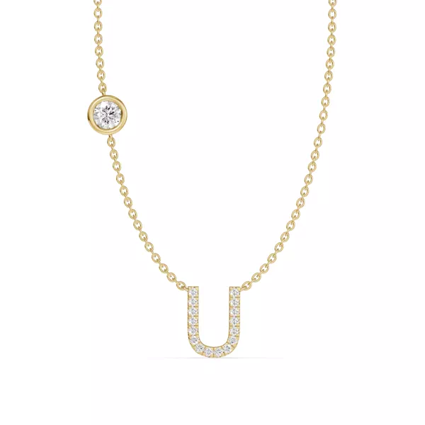 Bezel Diamond Pavé Initial Necklace - U