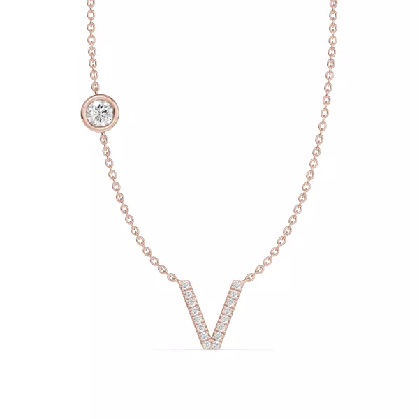 Bezel Lab Diamond Pavé Initial Necklace - V