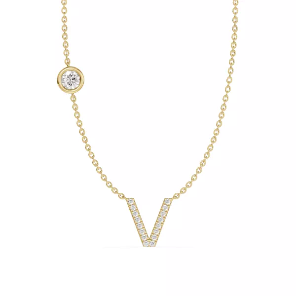 Bezel Diamond Pavé Initial Necklace - V
