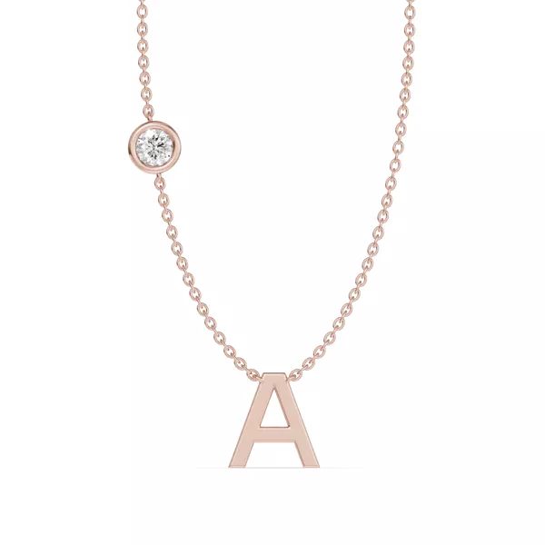 Bezel Diamond Gold Initial Necklace - A