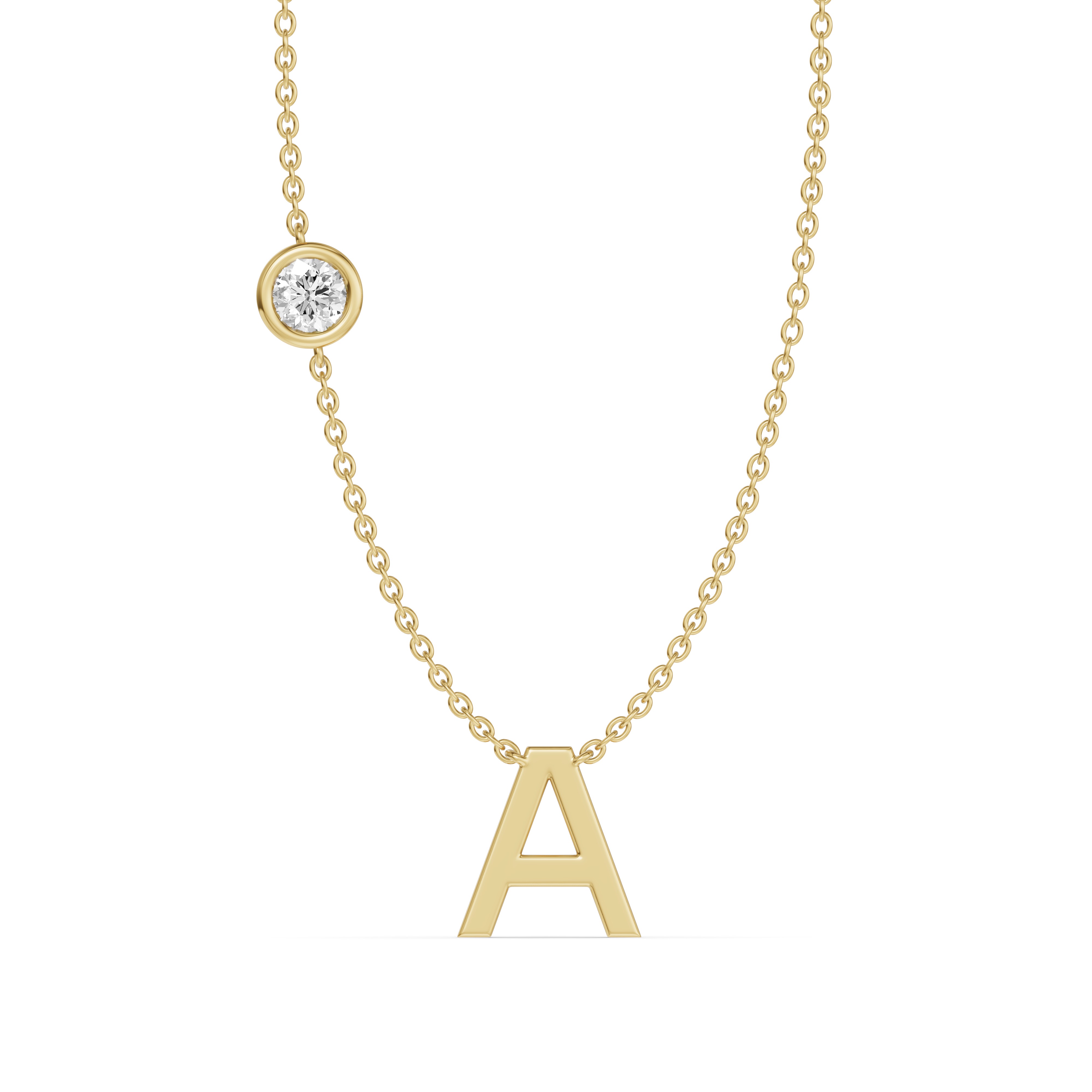 Bezel Lab Diamond Gold Initial Necklace - A