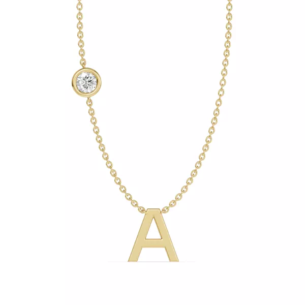 Bezel Diamond Gold Initial Necklace - A
