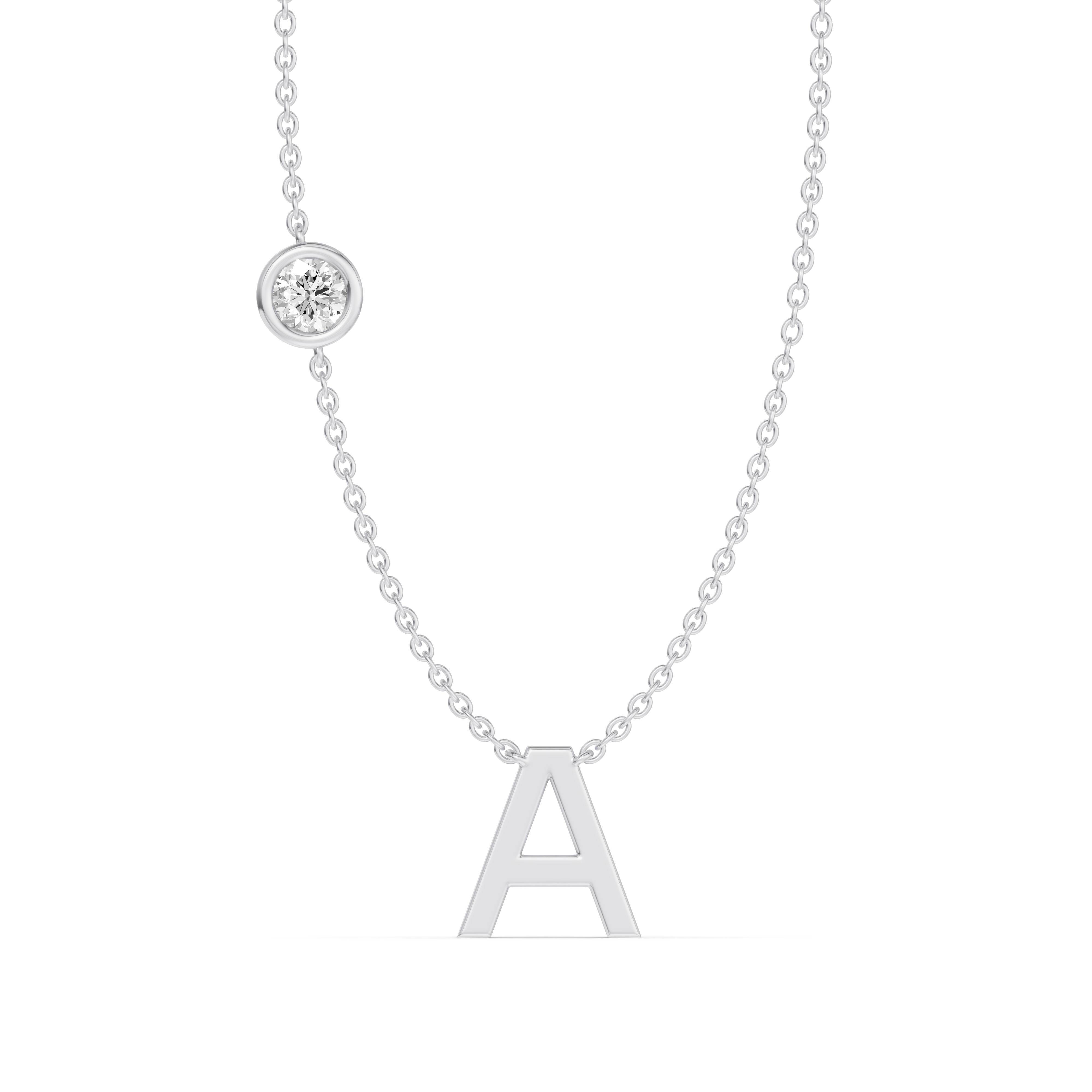 Bezel Diamond Gold Initial Necklace - A