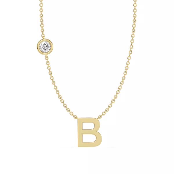 Bezel Diamond Gold Initial Necklace - B