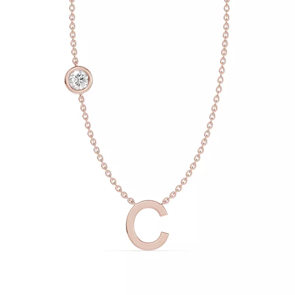 Bezel Lab Diamond Gold Initial Necklace - C