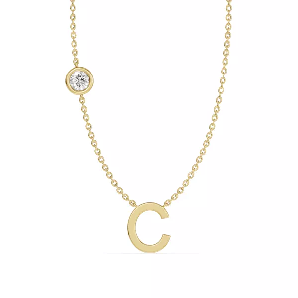 Bezel Lab Diamond Gold Initial Necklace - C