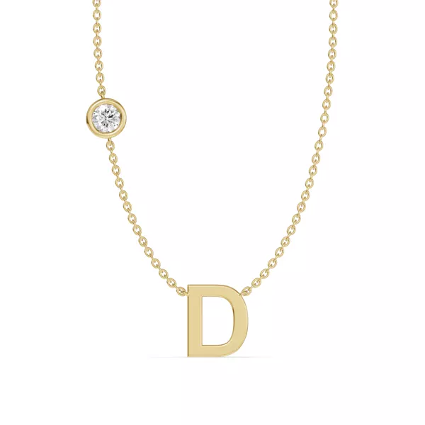 Bezel Diamond Gold Initial Necklace - D
