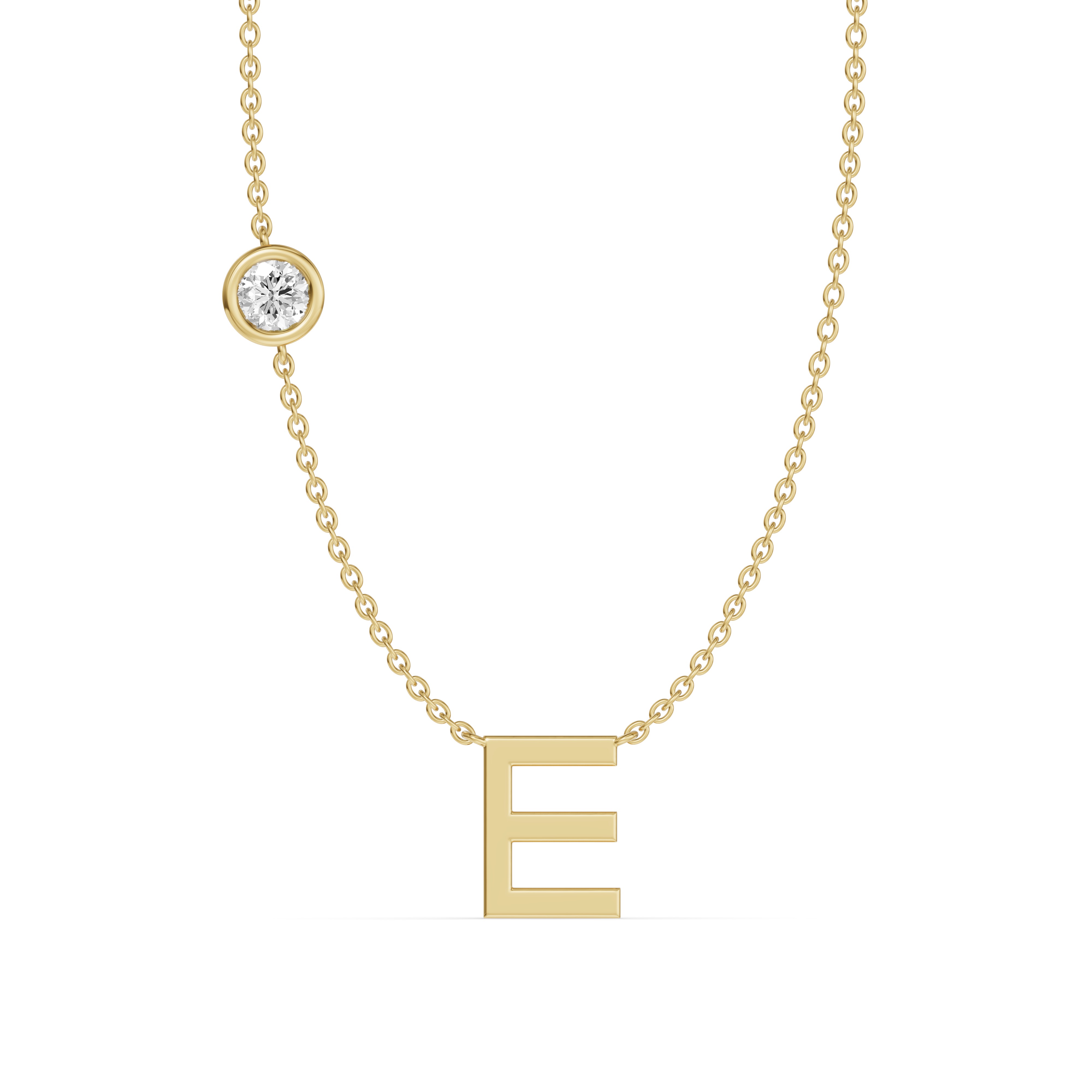 Bezel Lab Diamond Gold Initial Necklace - E