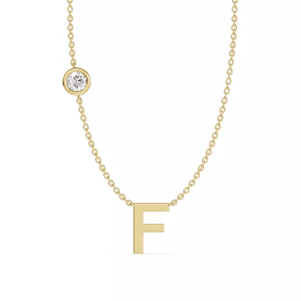Bezel Diamond Gold Initial Necklace - F