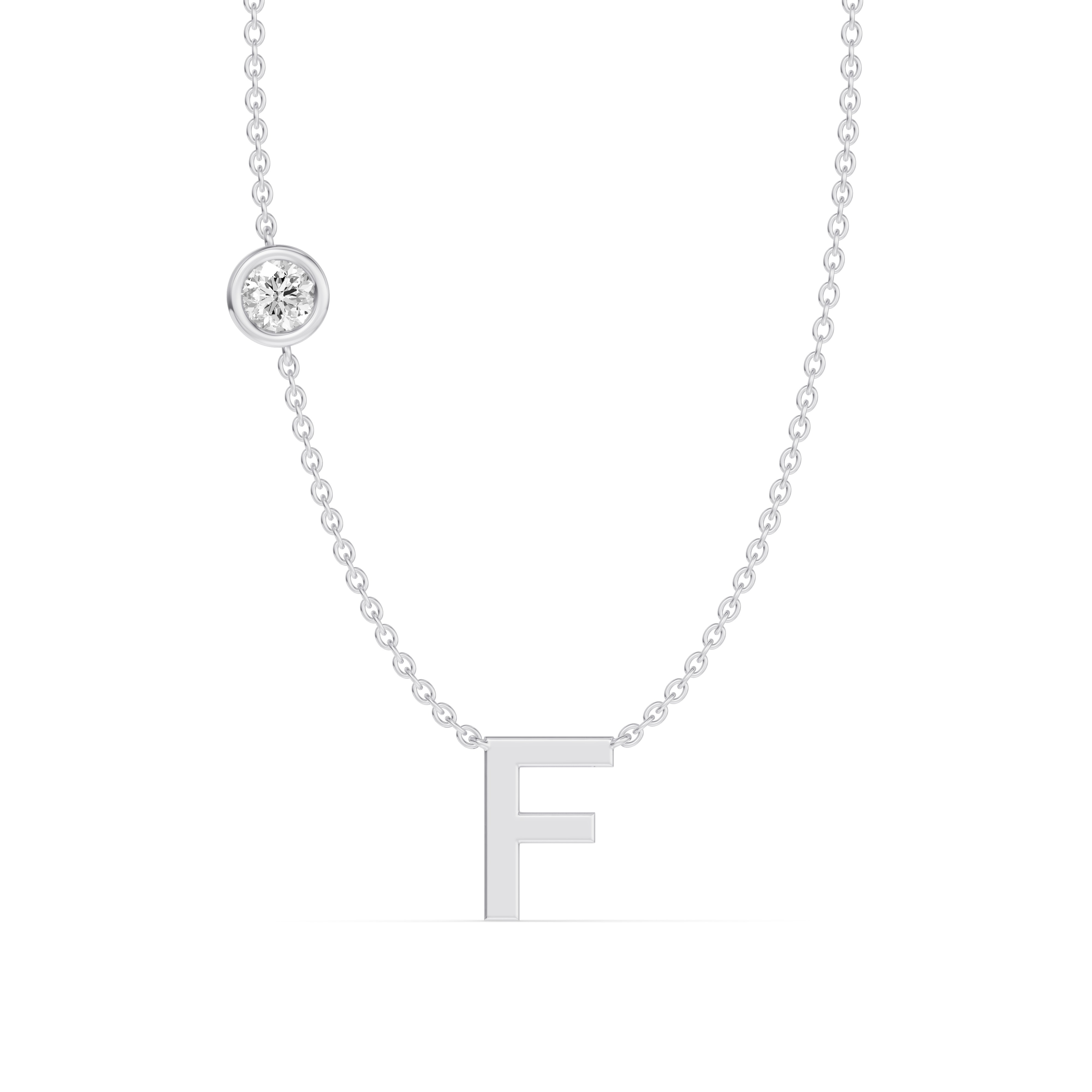 Bezel Lab Diamond Gold Initial Necklace - F