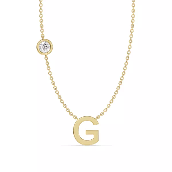 Bezel Diamond Gold Initial Necklace - G