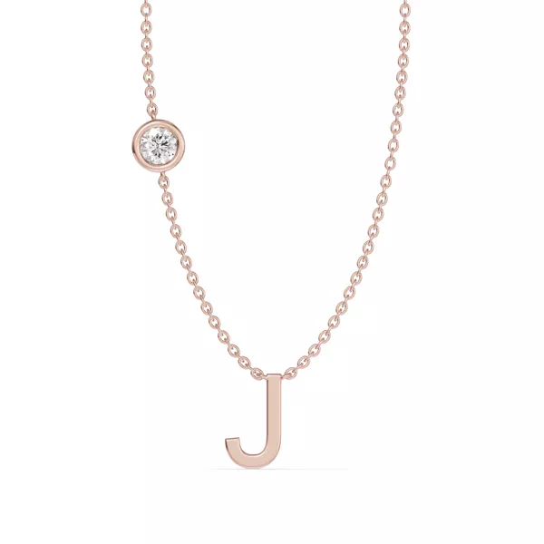 Bezel Diamond Gold Initial Necklace - J