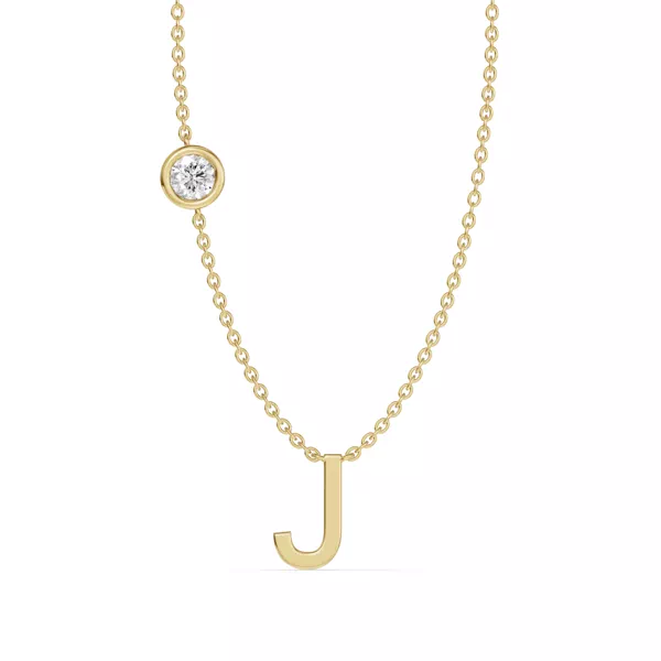 Bezel Diamond Gold Initial Necklace - J