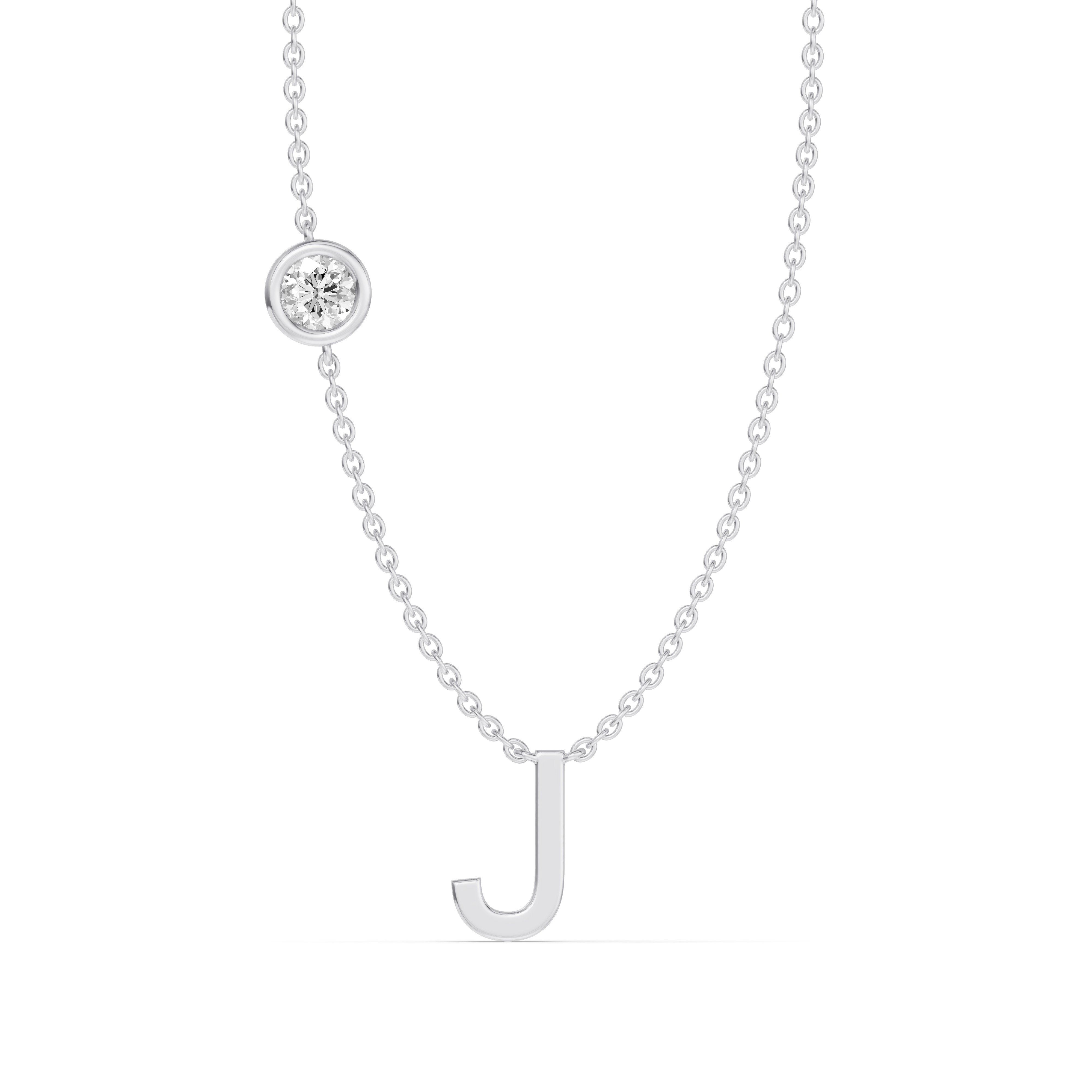 Bezel Diamond Gold Initial Necklace - J