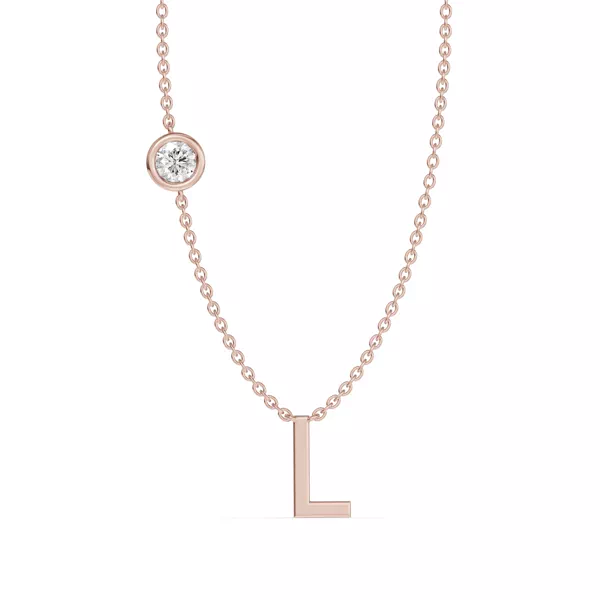 Bezel Diamond Gold Initial Necklace - L