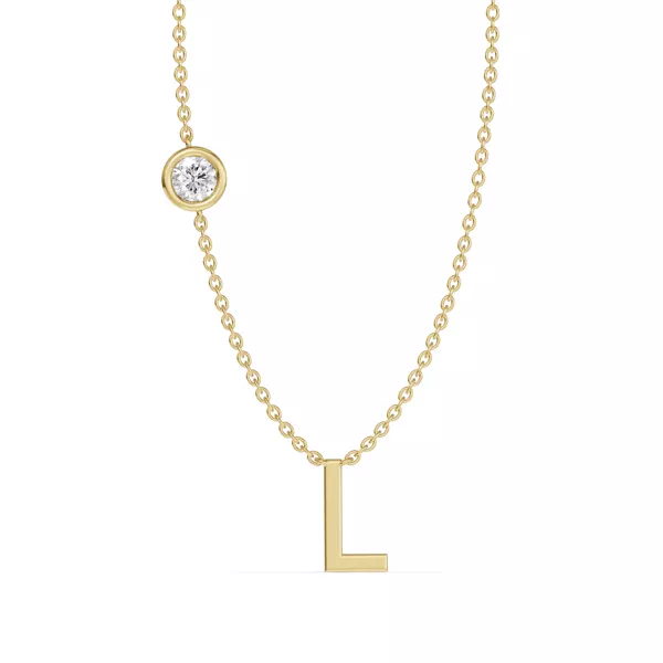 Bezel Diamond Gold Initial Necklace - L