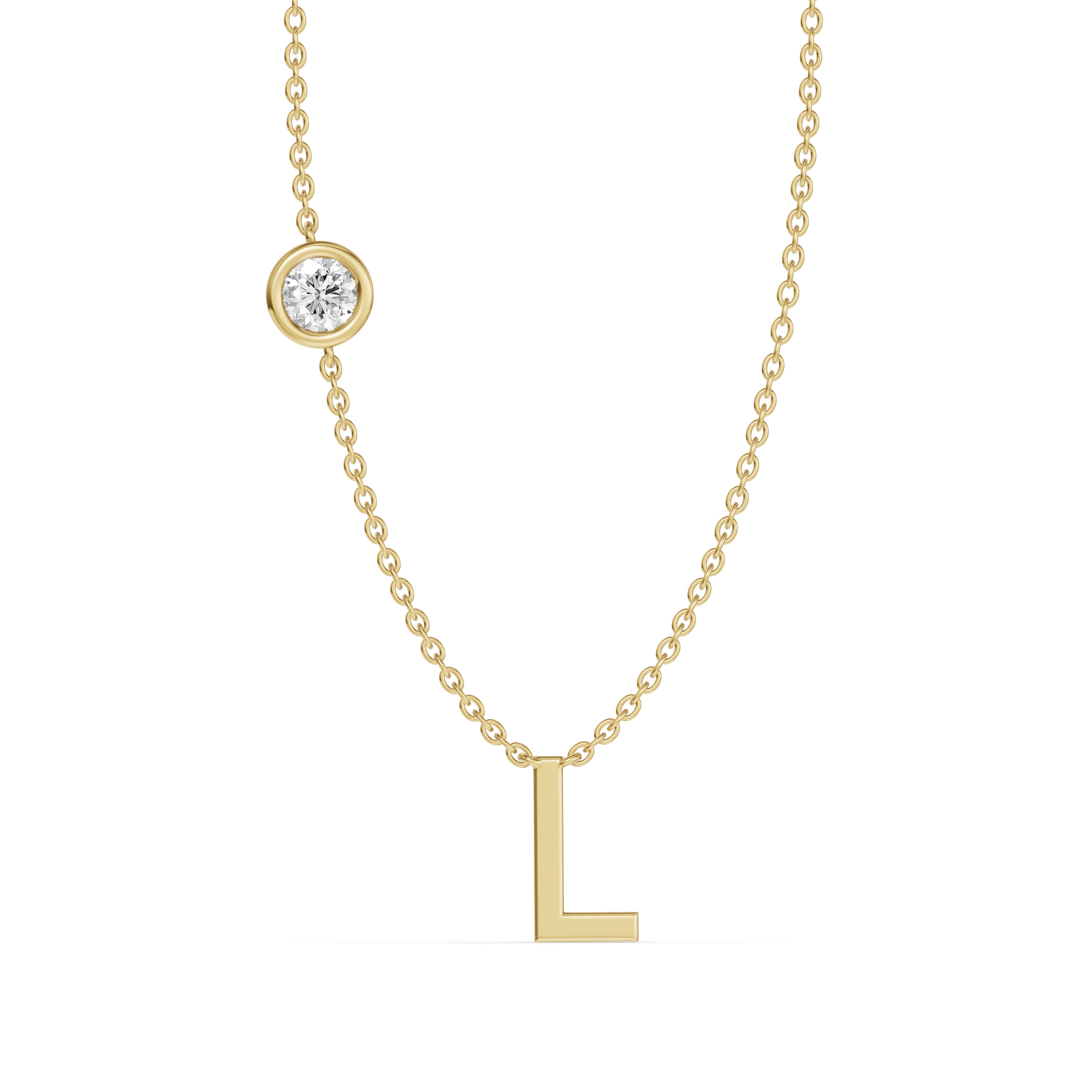 Bezel Lab Diamond Gold Initial Necklace - L