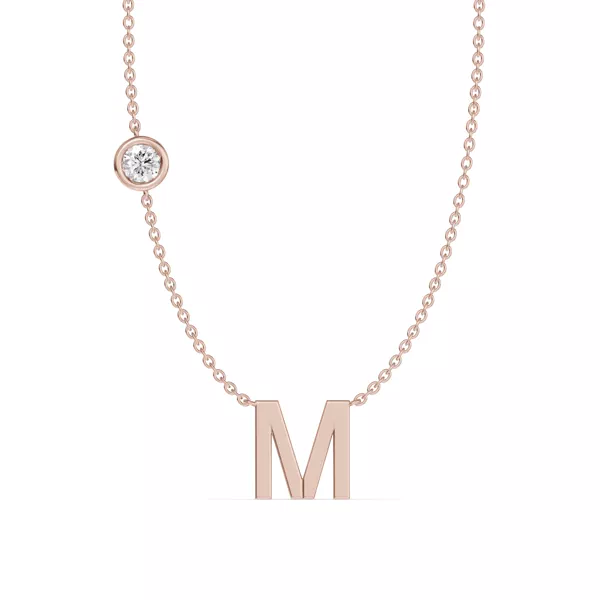 Bezel Diamond Gold Initial Necklace - M
