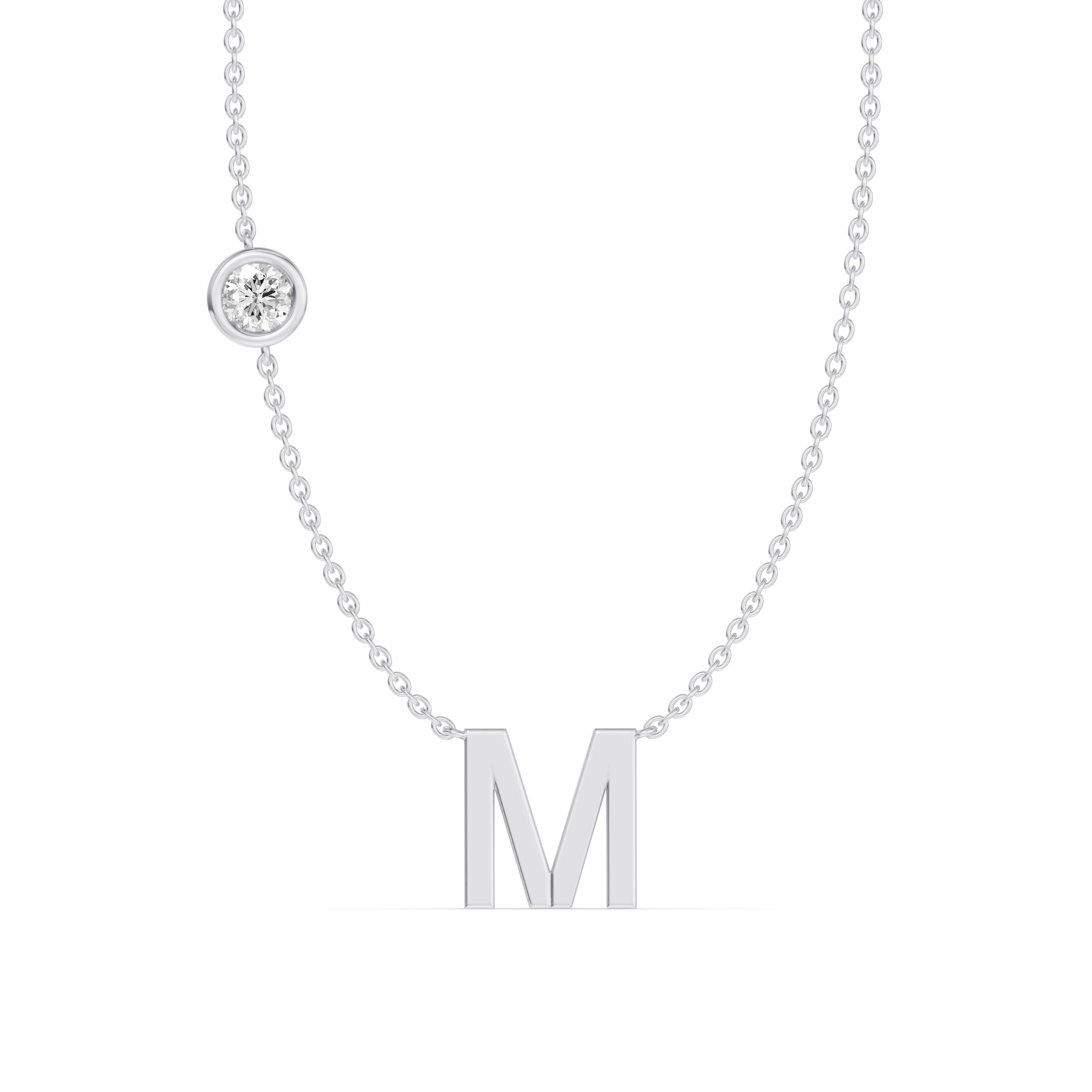 Bezel Diamond Gold Initial Necklace - M