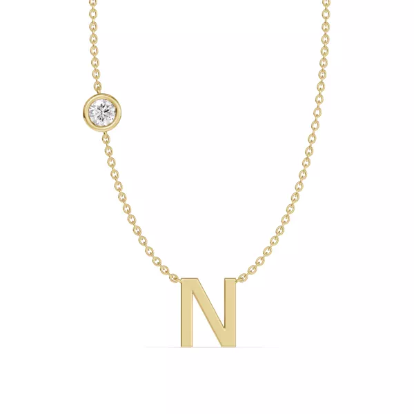 Bezel Diamond Gold Initial Necklace - N