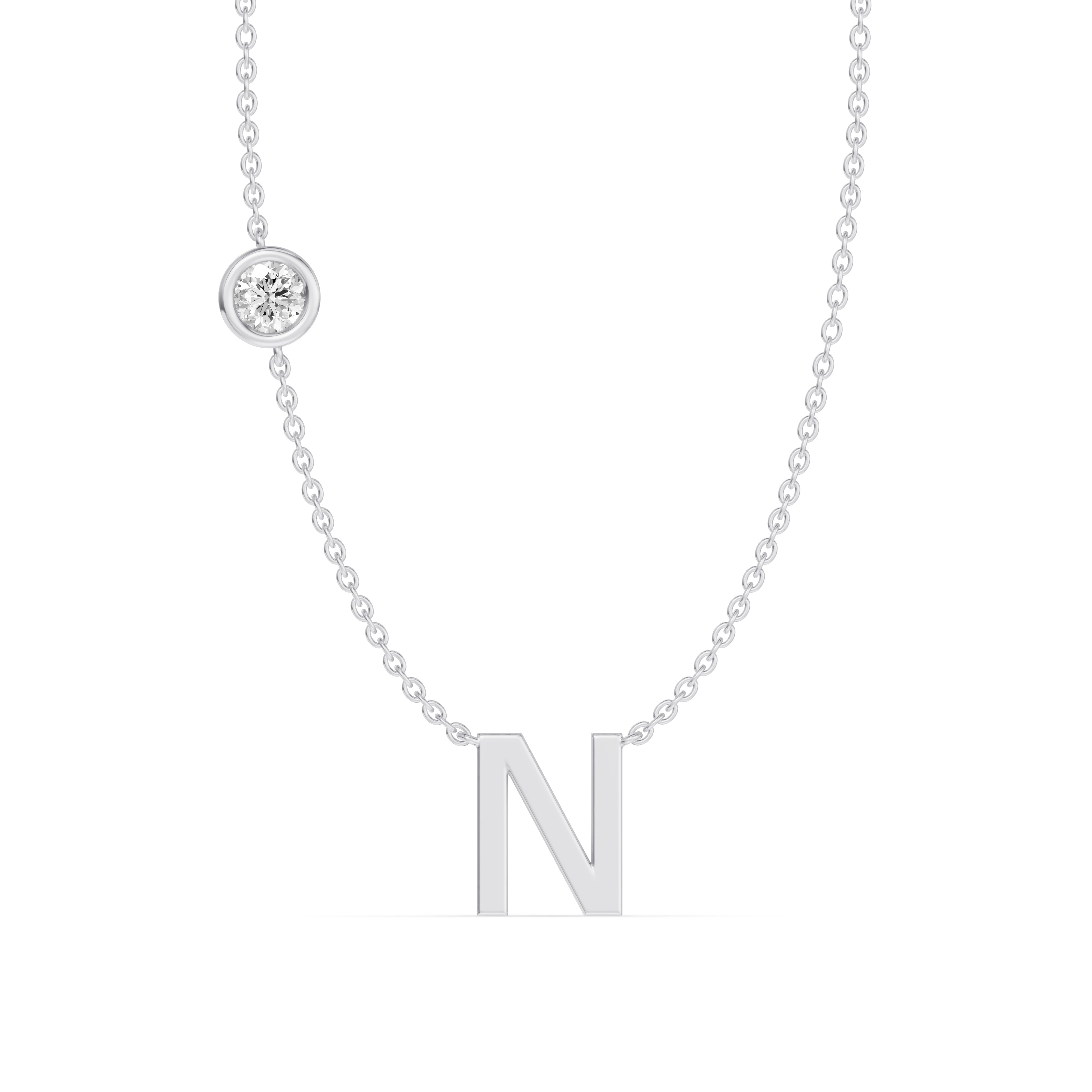 Bezel Diamond Gold Initial Necklace - N