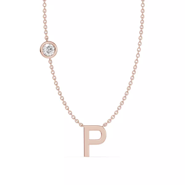 Bezel Diamond Gold Initial Necklace - P