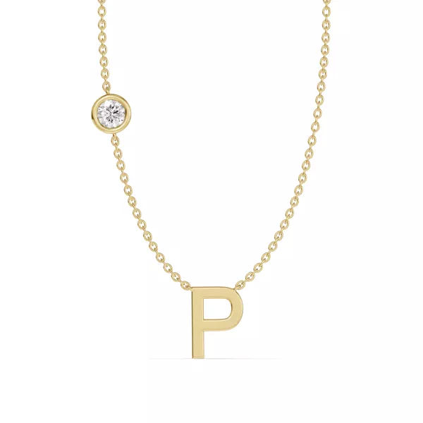 Bezel Lab Diamond Gold Initial Necklace - P