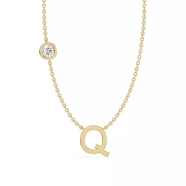 Bezel Diamond Gold Initial Necklace - Q
