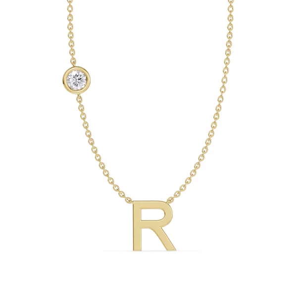 Bezel Diamond Gold Initial Necklace - R