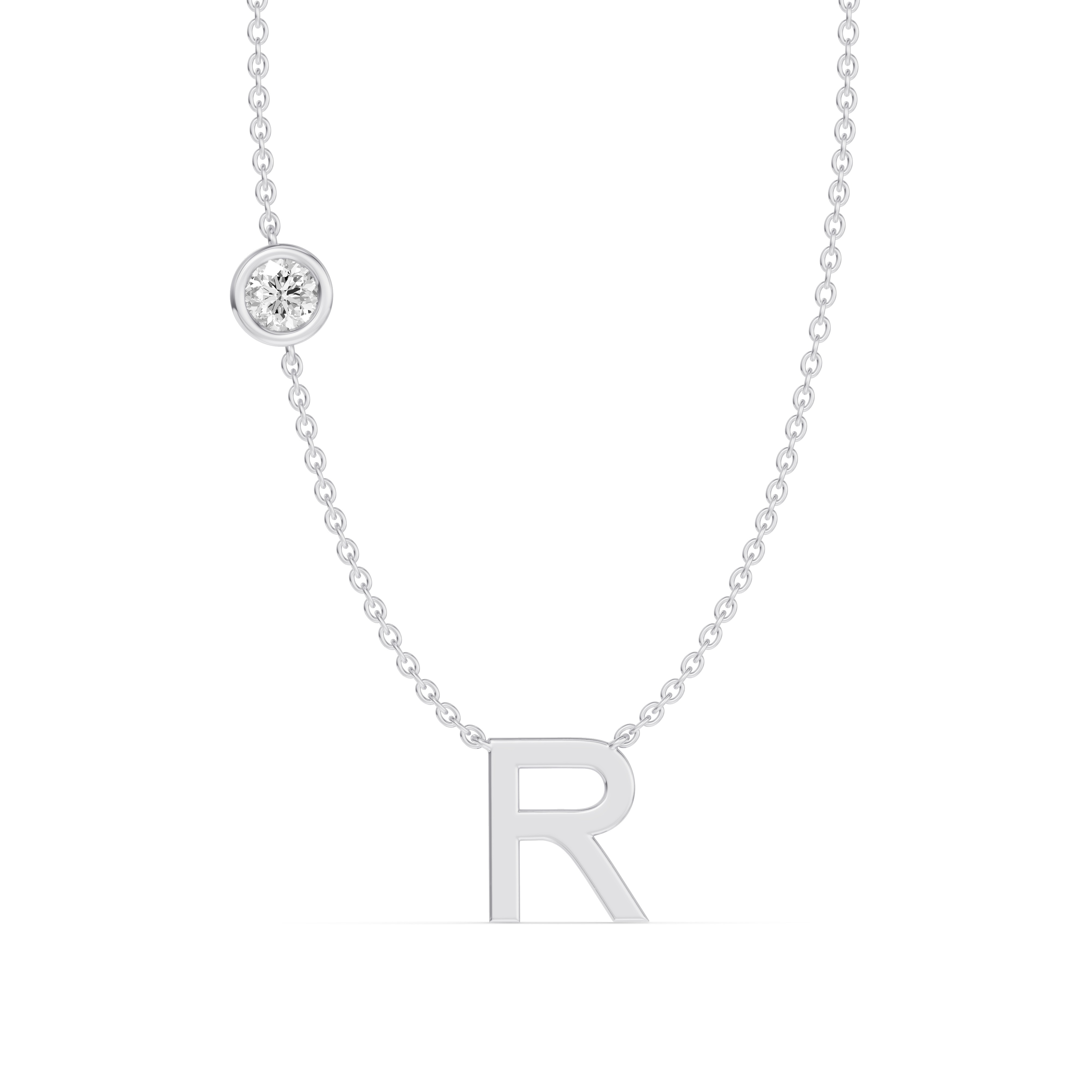 Bezel Lab Diamond Gold Initial Necklace - R