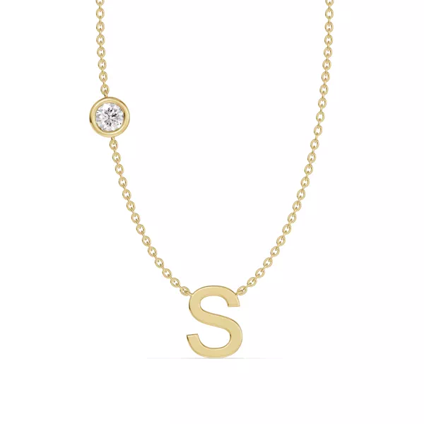Bezel Lab Diamond Gold Initial Necklace - S