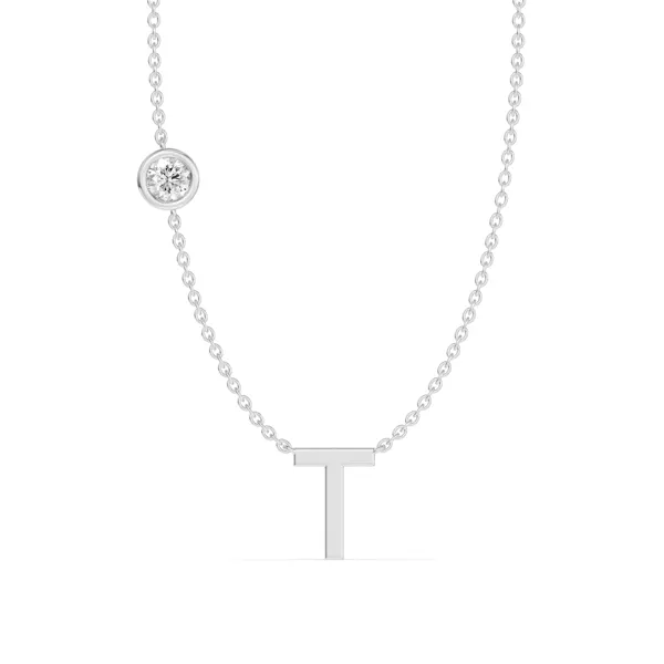 Bezel Lab Diamond Gold Initial Necklace - T