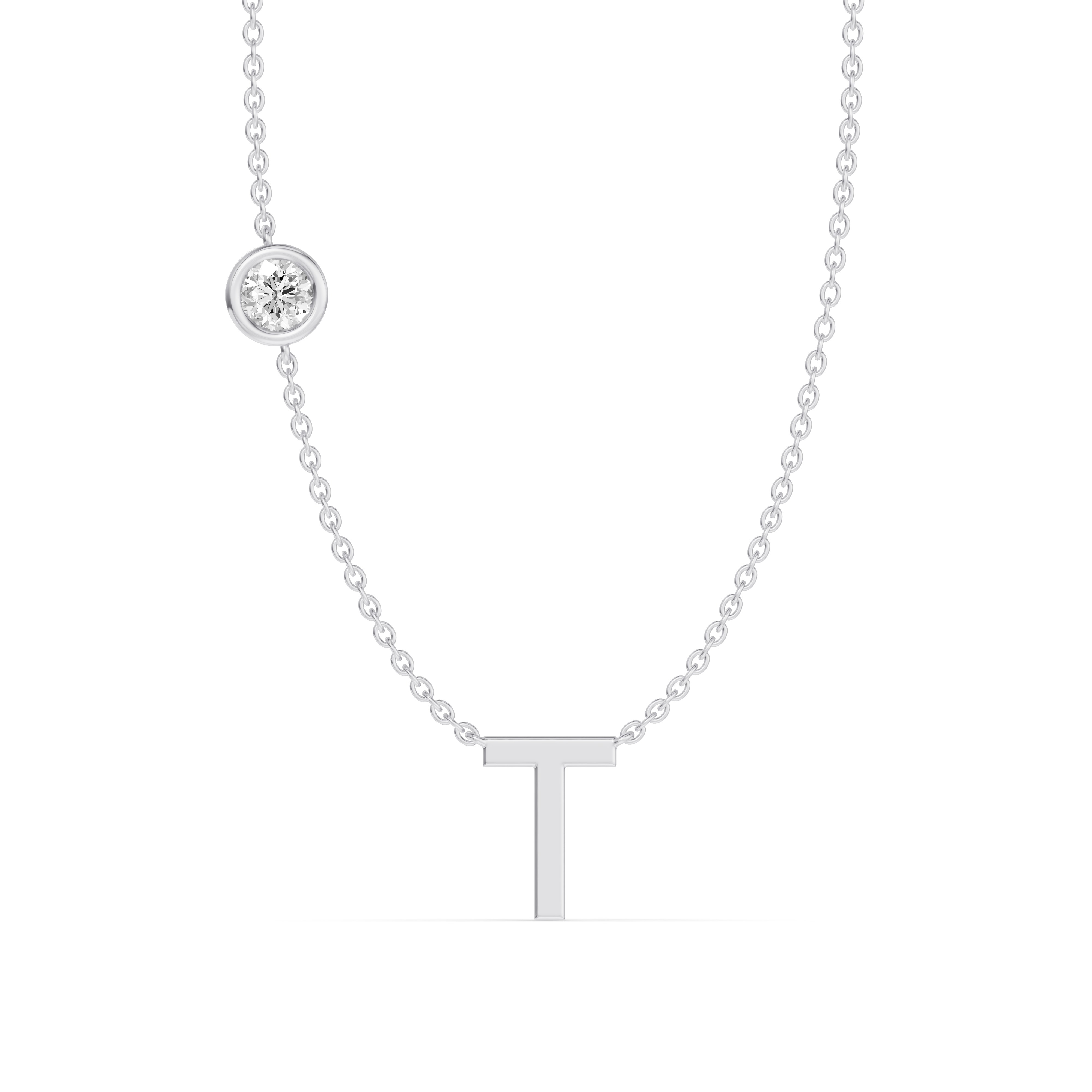 Bezel Diamond Gold Initial Necklace - T