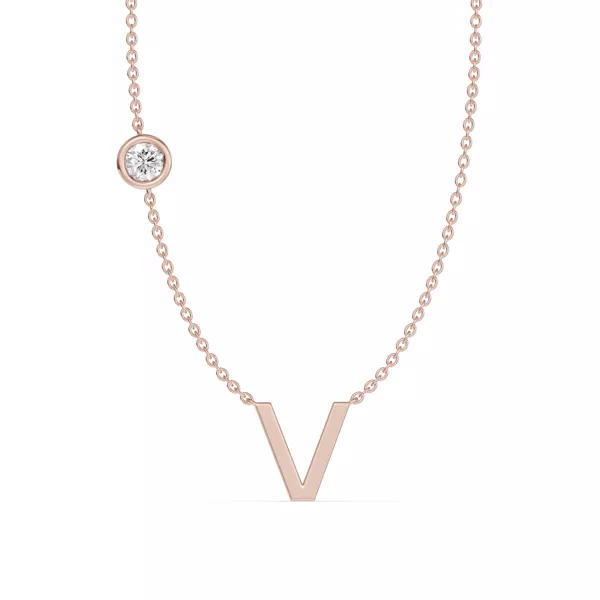 Bezel Lab Diamond Gold Initial Necklace - V