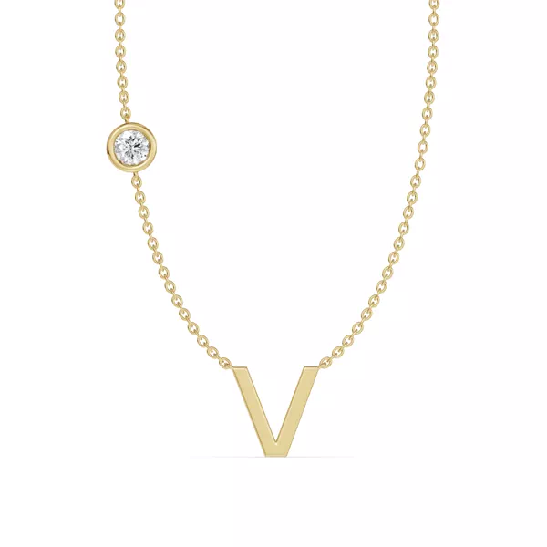 Bezel Lab Diamond Gold Initial Necklace - V