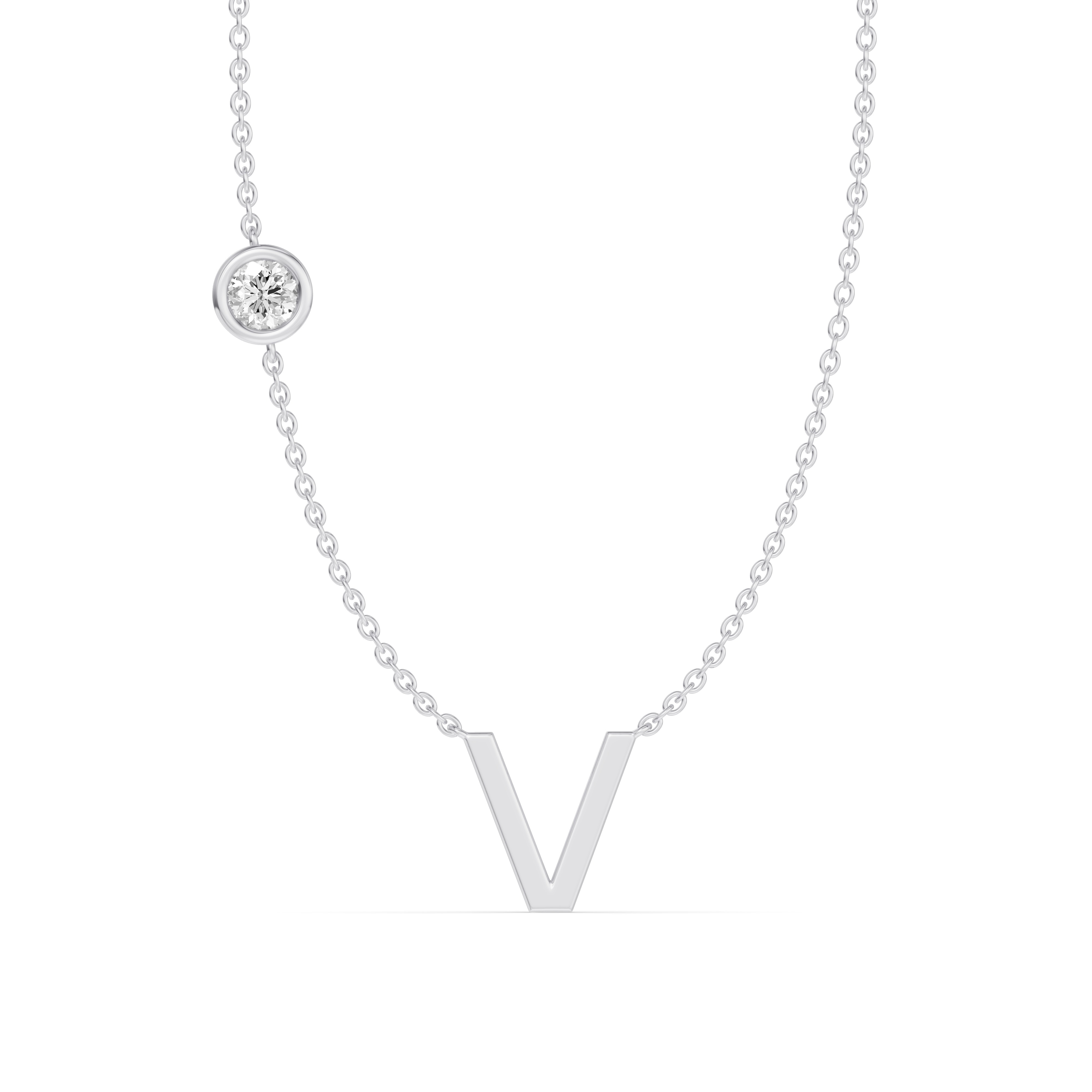 Bezel Diamond Gold Initial Necklace - V