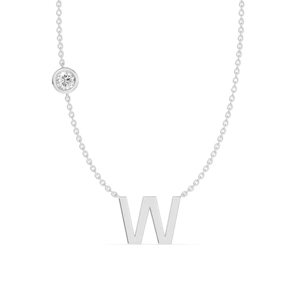 Bezel Diamond Gold Initial Necklace - W
