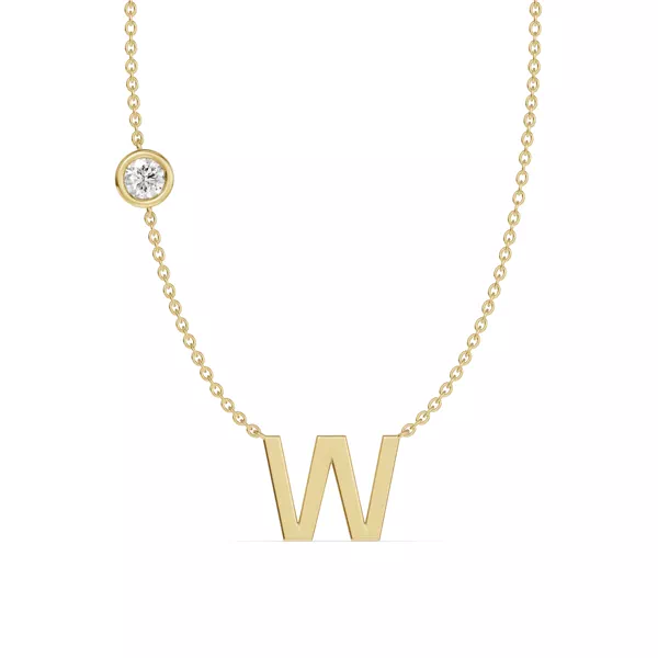 Bezel Diamond Gold Initial Necklace - W