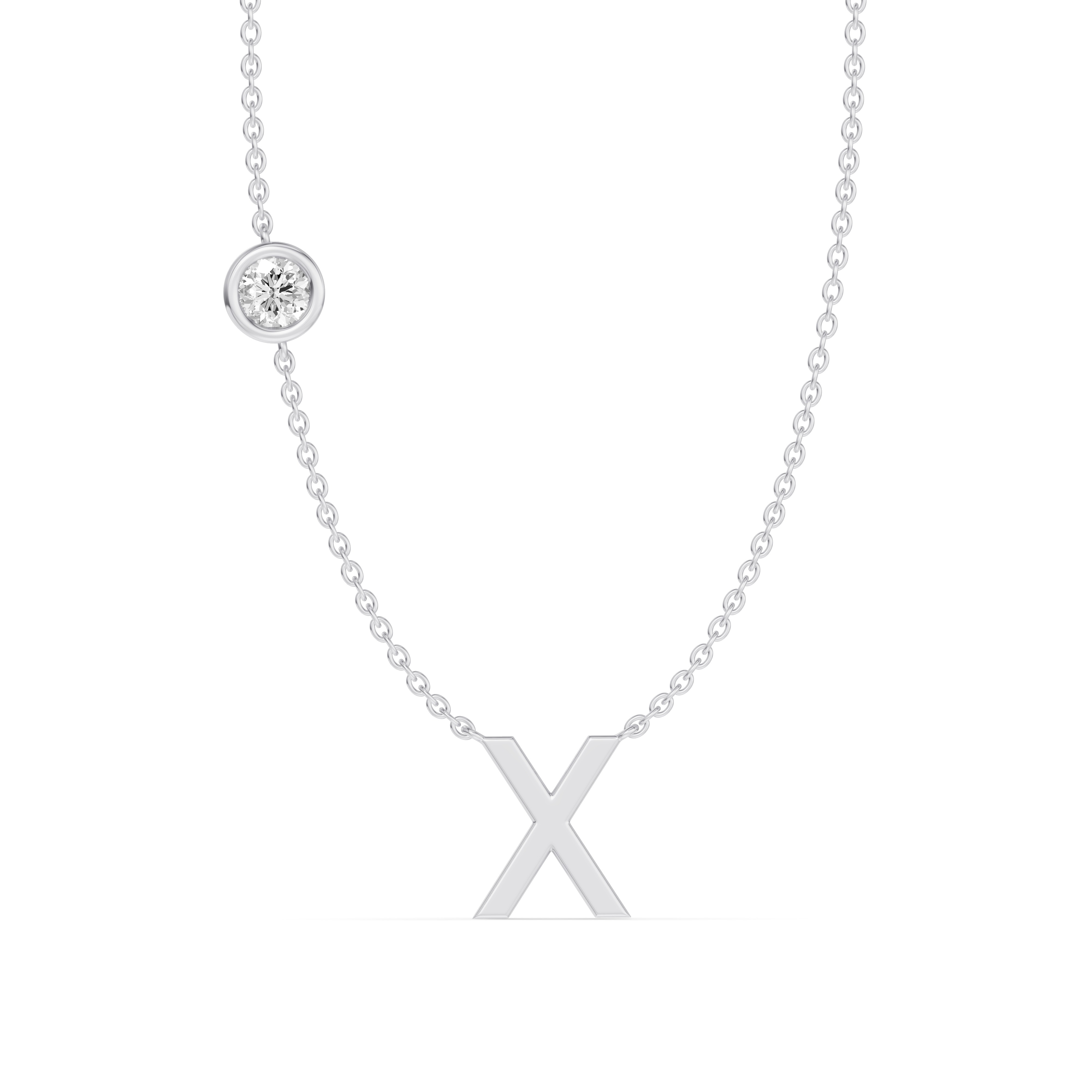 Bezel Diamond Gold Initial Necklace - X