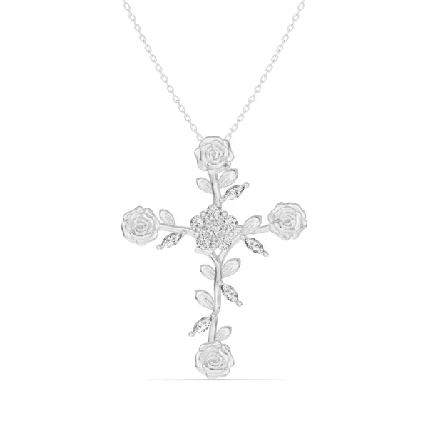 Rose Stem Cross Diamond Pendant