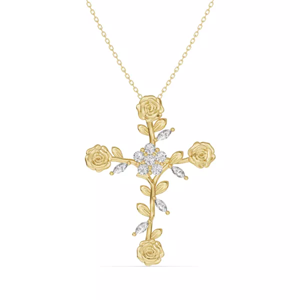 Rose Stem Cross Lab Diamond Pendant