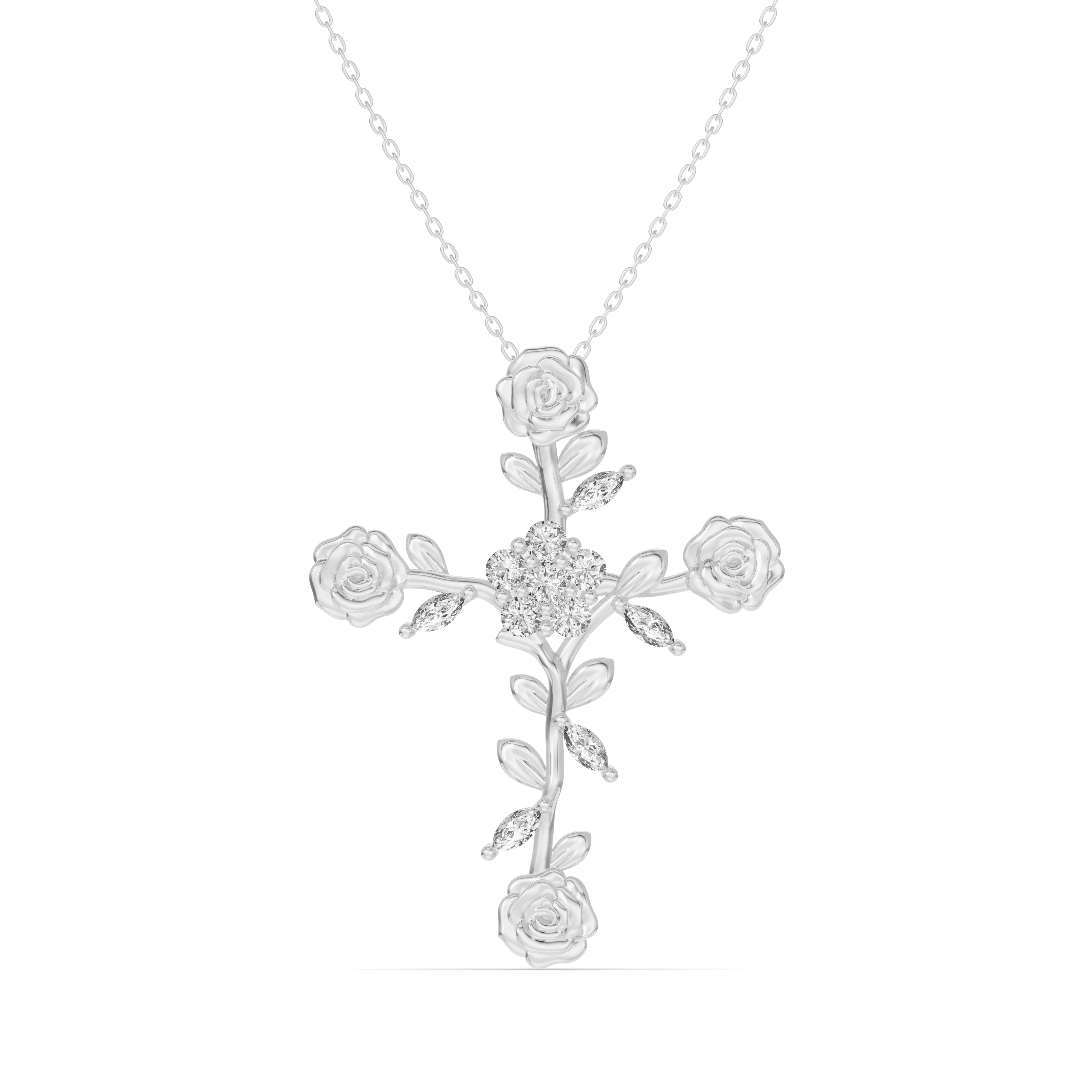 Rose Stem Cross Diamond Pendant