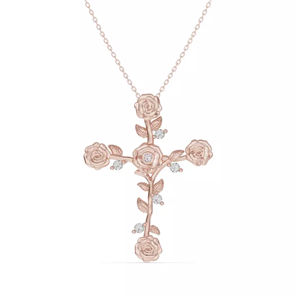 Garden Rose Cross Diamond Pendant